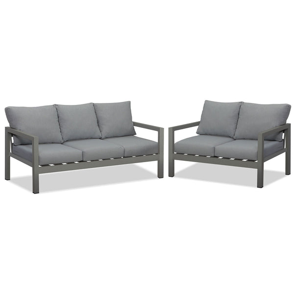 Manly 3+2 Seater Charcoal Aluminium Sofa Lounge - Grey Cushion