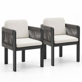 Bora Charcoal Wood-Look Aluminium Outdoor Dining Chairs - Light Beige Cushions (Set of 2)