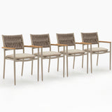 Lucca Champagne Aluminium Rope Outdoor Dining Chairs with Arms (Set of 4)