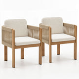 Bora Natural Wood-Look Aluminium Outdoor Dining Chairs - Light Beige Cushions (Set of 2)