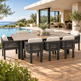 Bora 9-Piece Charcoal Aluminium Outdoor Dining Set - Light Beige Cushions
