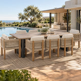 Bora 9-Piece Natural Wood-Look Aluminium Outdoor Dining Set - Light Beige Cushions
