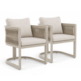 Newport Champagne Aluminium Outdoor Dining Chairs - Light Beige Cushions (Set of 2)