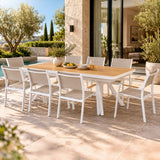 Berros 9-Piece White Aluminium Extendable Outdoor Dining Set - Beige Chairs