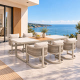 Newport 7-Piece Champagne Aluminium Outdoor Dining Set - Light Beige Cushions