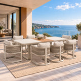 Newport 9-Piece Champagne Aluminium Outdoor Dining Set - Light Beige Cushions