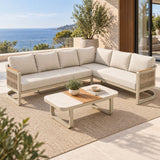 Newport 6-Seater Champagne Aluminium Corner Sofa Lounge Set - Light Beige Cushions