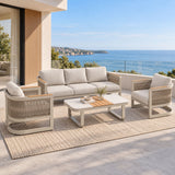 Newport 5-Seater Champagne Aluminium Sofa Lounge Set - Light Beige Cushions