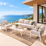 La Perouse 5-Seater White Aluminium Outdoor Sofa Lounge Set - Light Grey Cushions