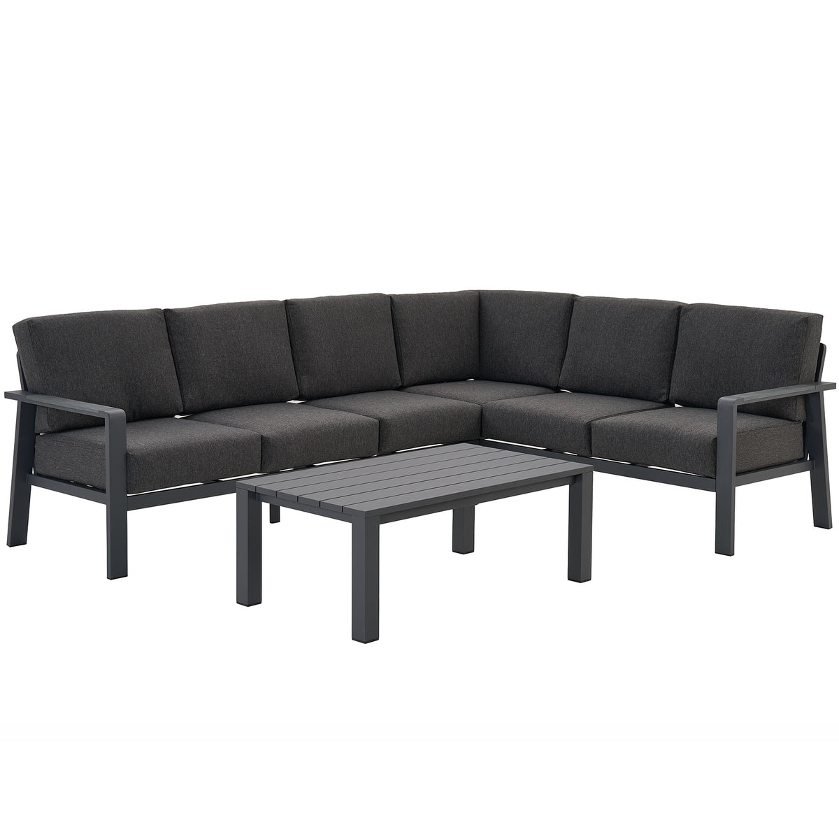 Jervis Charcoal Aluminium Outdoor L-Shaped Lounge & Coffee Table Set - Dark Grey (Long Side Left)