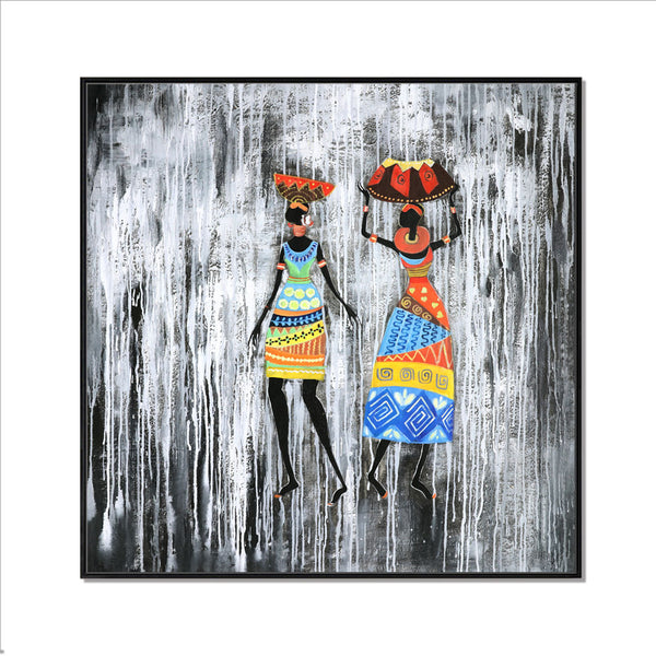 Framed Oil Painting Hand Painted Abstract People Canvas - Girls (100cm x 100cm)