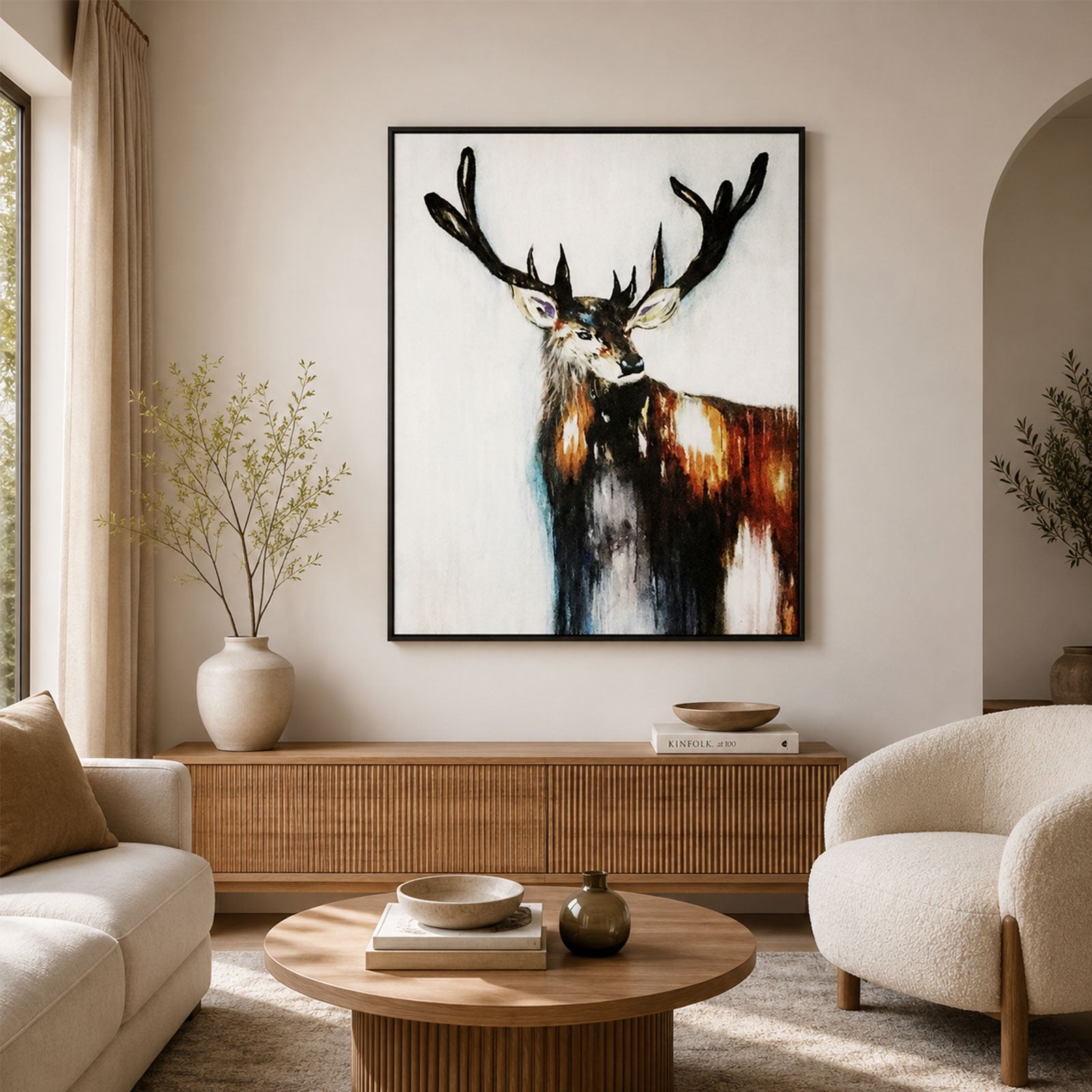 Highland Ember Hand-Painted Textured Canvas Wall Art - 117 x 96cm
