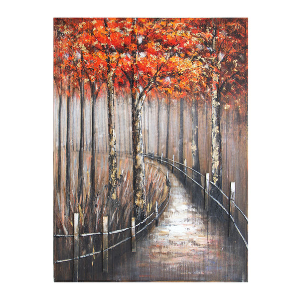 Pallet Wood Oil Painting Hand Painted Abstract Floral / Botanical Wall Art - Autumn Trees (122cm x 91cm)