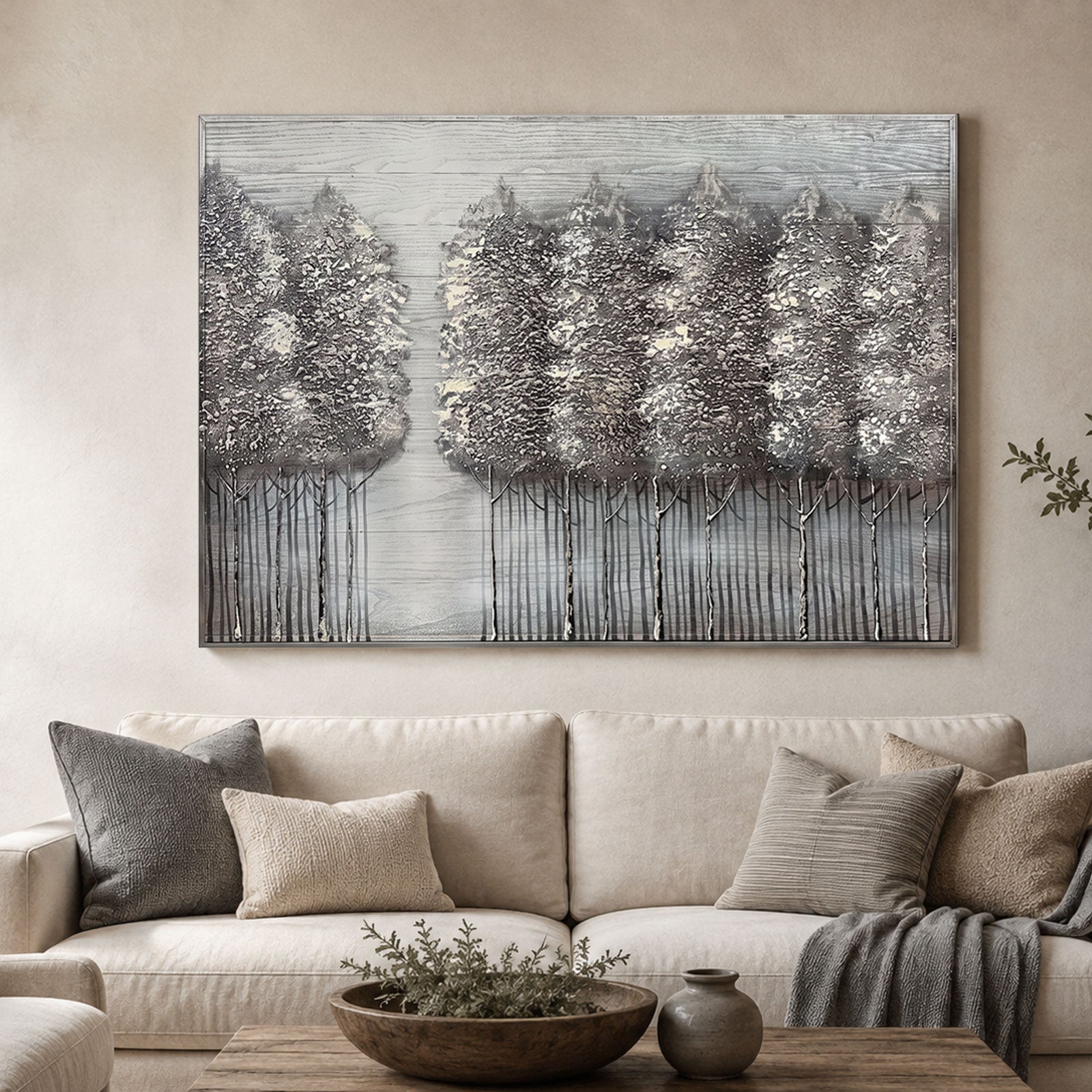 Silverwood Forest Hand-Painted Textured Pallet Wood Wall Art - 122 x 91cm
