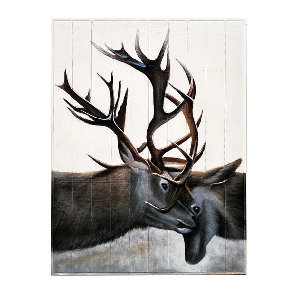 Pallet Wood Oil Painting Hand Painted Abstract Animals Wall Art - Deer Embrace (122cm x 91cm)