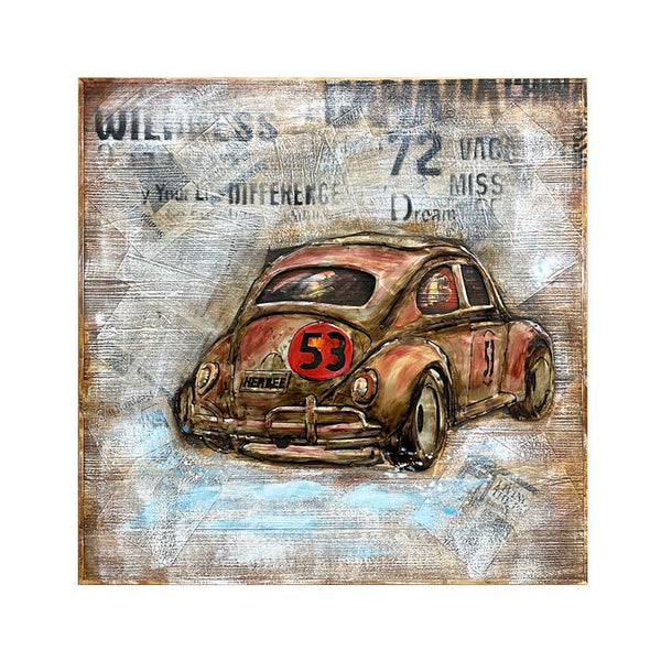 Pallet Wood Oil Painting Hand Painted Car Modern Pop Wall Art - Volkswagen Beetle (101cm x 101cm)