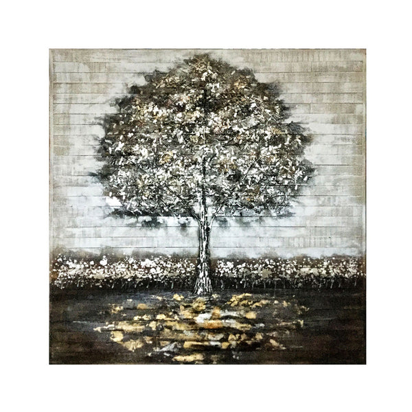 Pallet Wood Oil Painting Hand Painted Abstract Floral / Botanical Wall Art - Silver Ash Tree (101cm x 101cm)