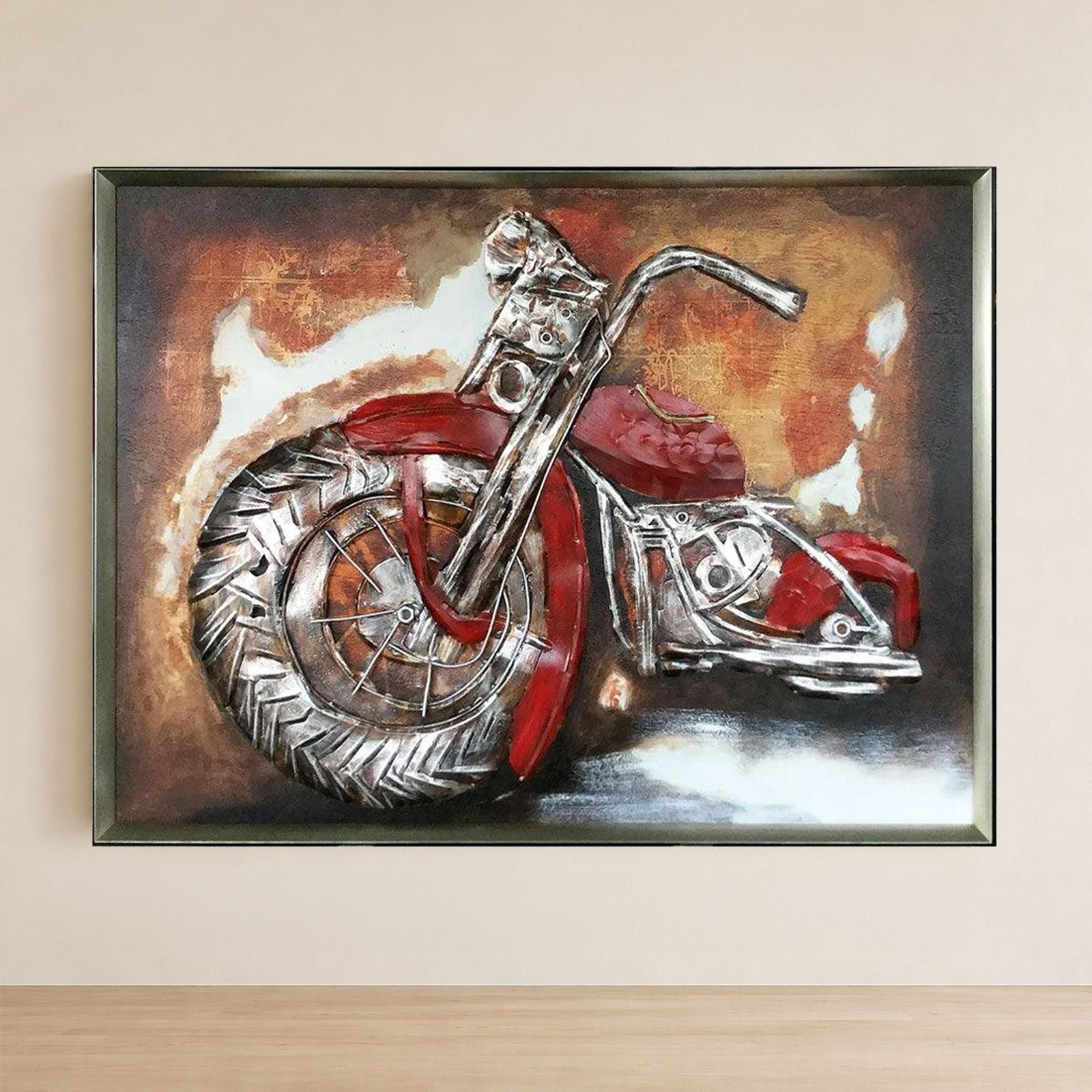 Iron Rider Handcrafted 3D Metal Motorcycle Wall Art - 122 x 91cm