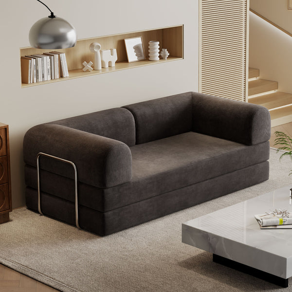 Malone Compression Sofa Bed – Convertible Corduroy Couch in Espresso Brown