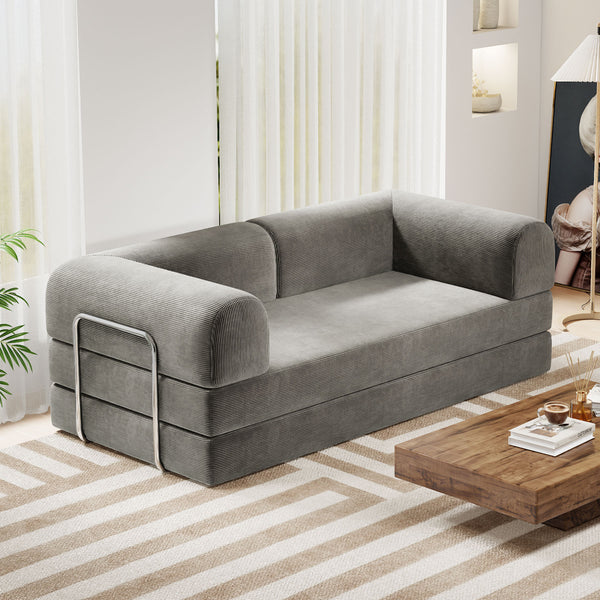 Malone Compression Sofa Bed – Convertible Corduroy Couch in Pebble Grey