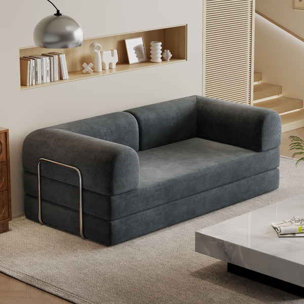 Malone Compression Sofa Bed – Convertible Corduroy Couch in Graphite Grey