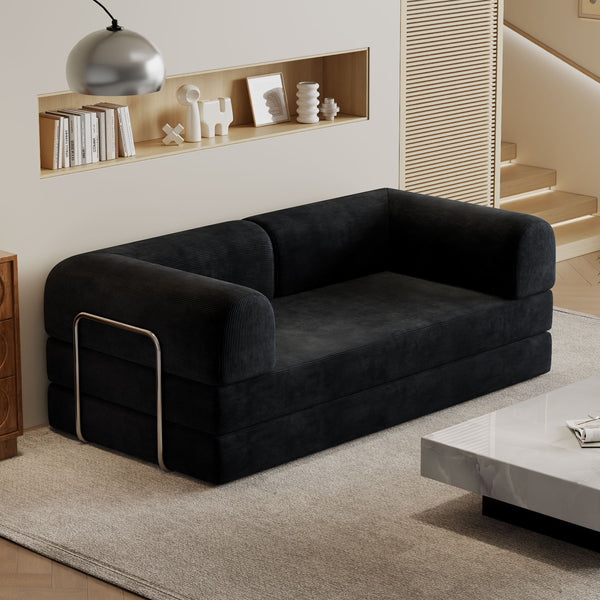 Malone Compression Sofa Bed – Convertible Corduroy Couch in Midnight Black