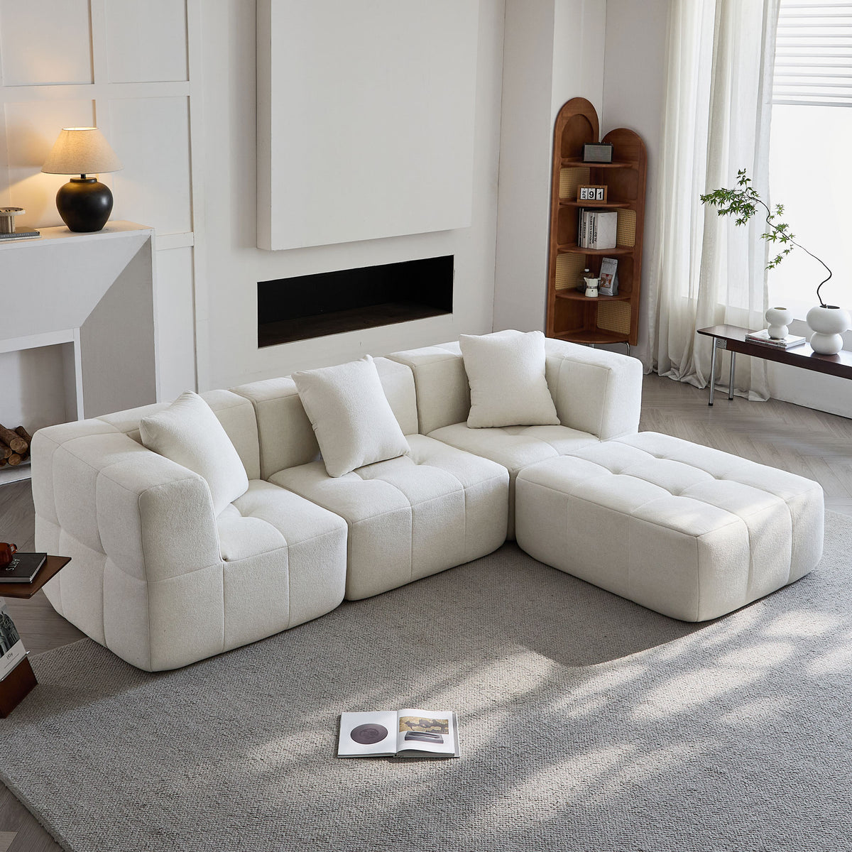 Sorrento Modular Sofa 3 Seater With Ottoman - Beige Flannel – Moda Living