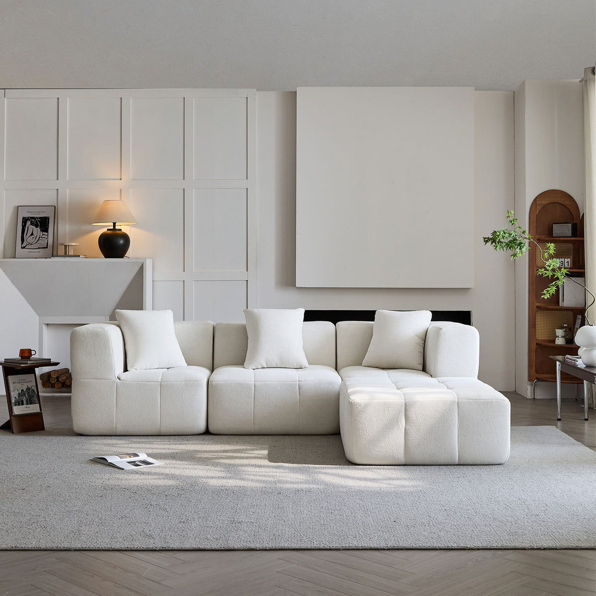 Sorrento Modular Sofa 3 Seater With Ottoman - Beige Flannel – Moda Living