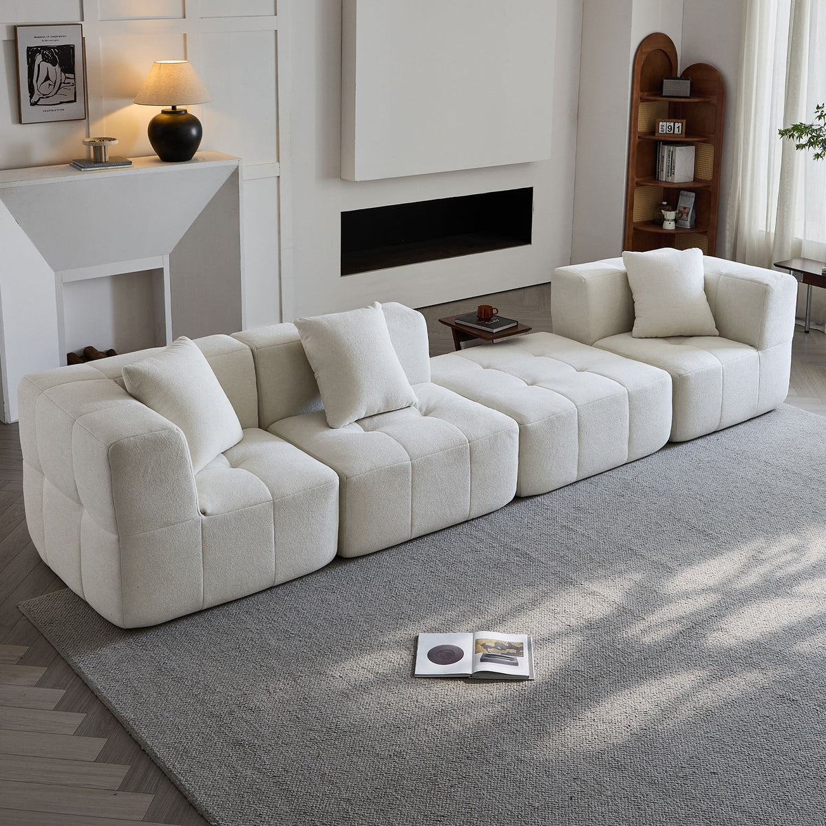 Sorrento Modular Sofa 3 Seater With Ottoman - Beige Flannel – Moda Living