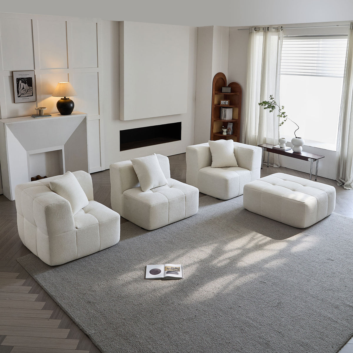 Sorrento Modular Sofa 3 Seater With Ottoman - Beige Flannel – Moda Living