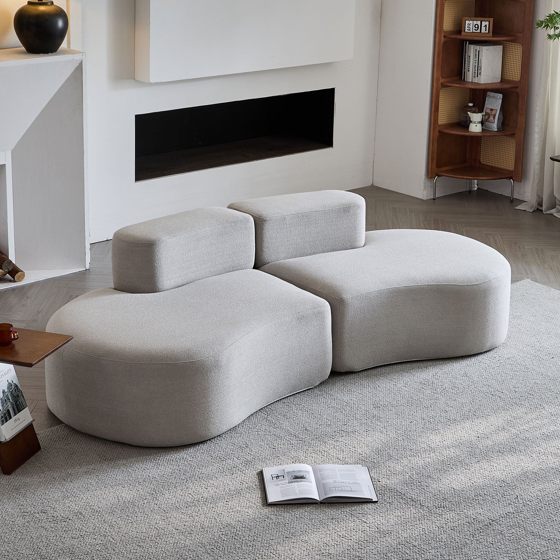 Spencer 2-3 Seater Curved Compression Sofa - Shell Grey Teddy Velvet