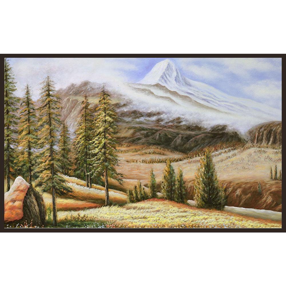 Framed Oil Painting Hand Painted Botanical Classic Canvas - Snowy Mountains (120cm x 80cm) - Moda Living