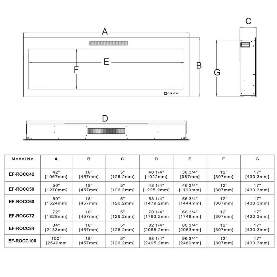 Rocco 1500W 60 inch Recessed / Wall Mounted Electric Fireplace - Moda Living