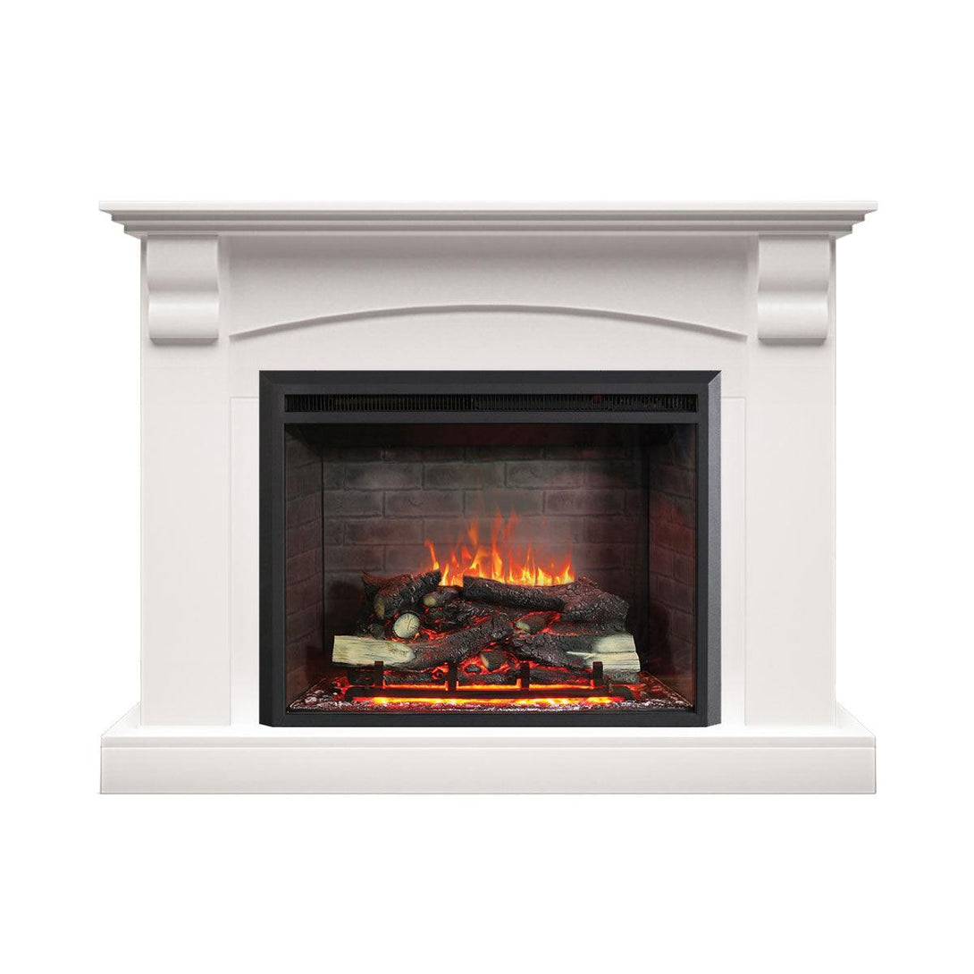 Ascot 2000W Electric Fireplace Heater White Mantel Suite with 30" Primo Insert - Moda Living