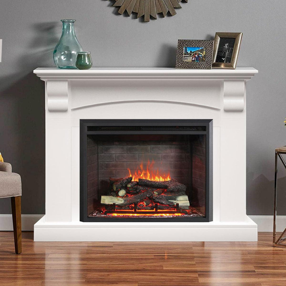 Ascot 2000W Electric Fireplace Heater White Mantel Suite with 30" Primo Insert - Moda Living