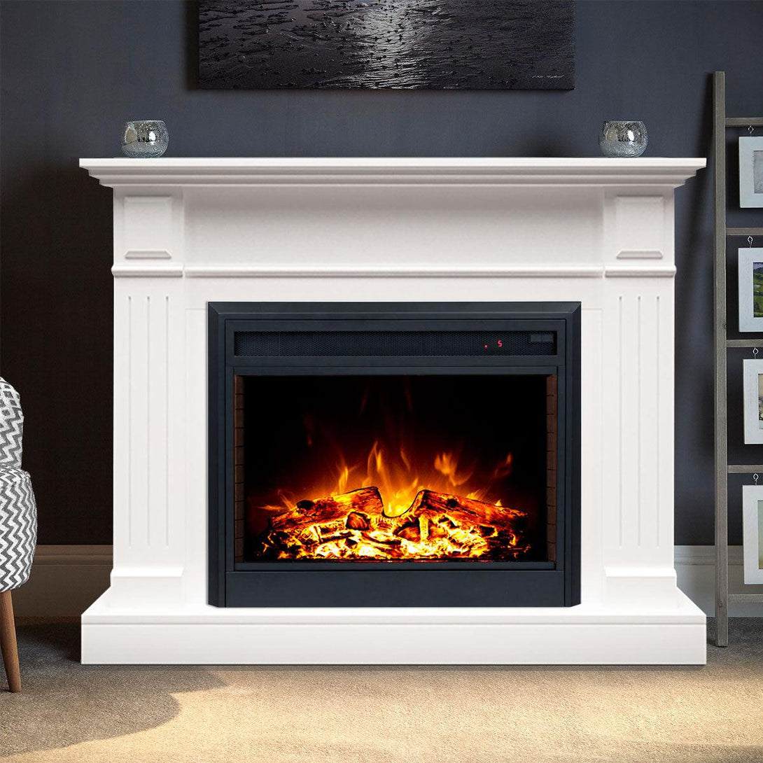 Berwick 2000W Electric Fireplace Heater White Mantel Suite with 30" Moonlight Insert - Moda Living