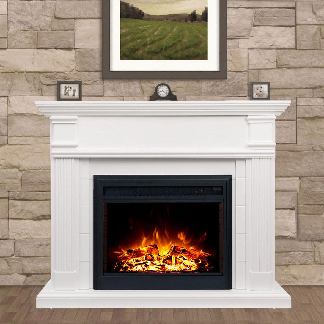 George 2000W Electric Fireplace Heater White Mantel Suite with 30" Moonlight Insert - Moda Living