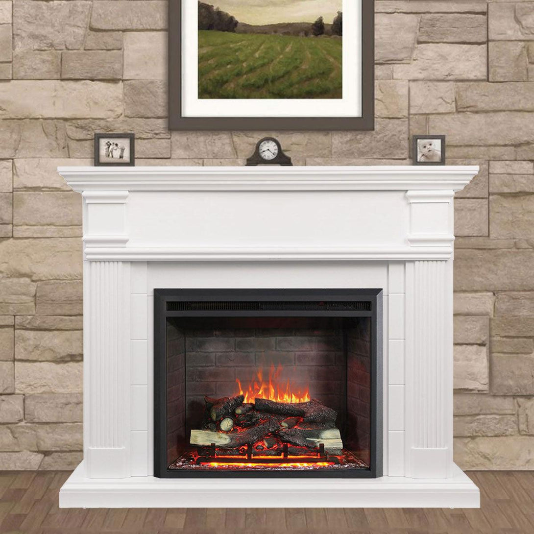 George 2000W Electric Fireplace Heater White Mantel Suite with 30" Primo Insert - Moda Living