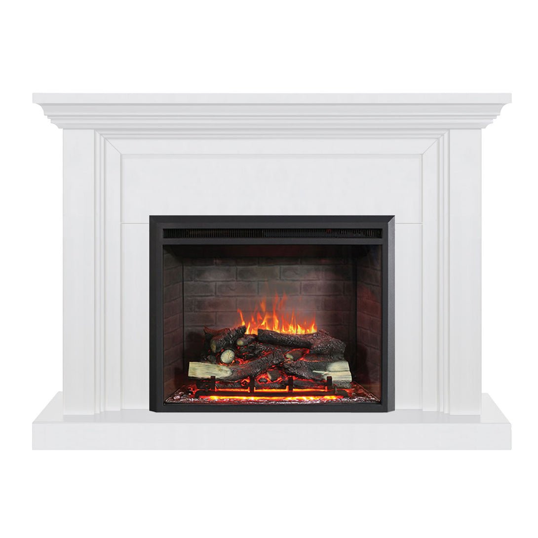 Kingsley 2000W Electric Fireplace Heater White Mantel Suite With 30" Primo Insert - Moda Living