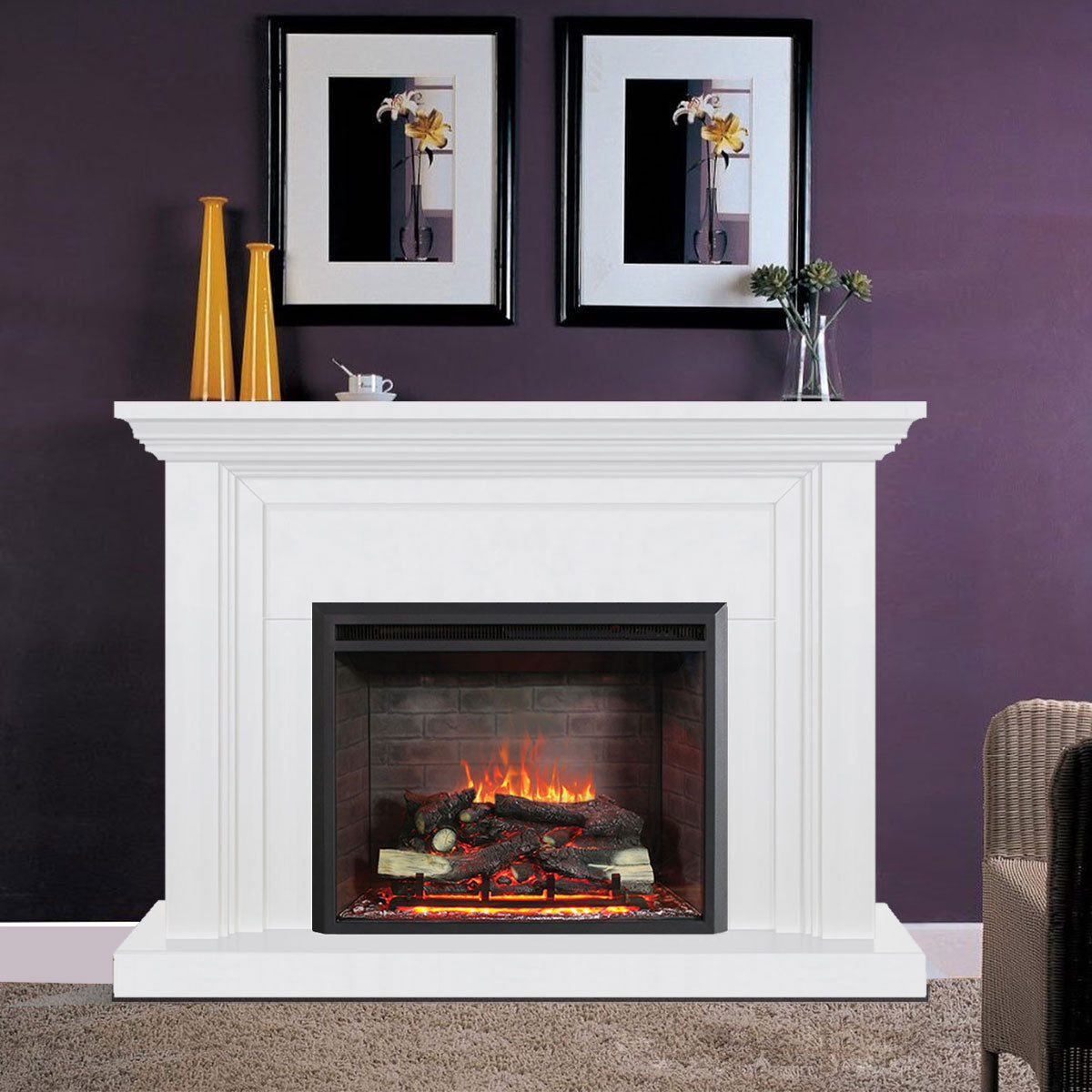 Kingsley 2000W Electric Fireplace Heater White Mantel Suite With