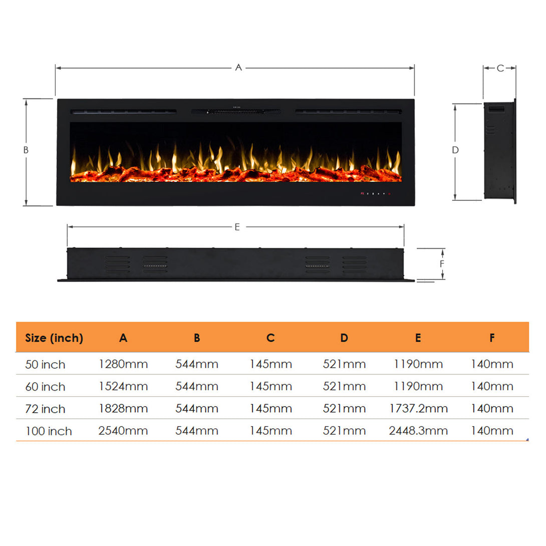 Provence 1500W 60 inch Recessed / Wall Mounted Electric Fireplace - Moda Living