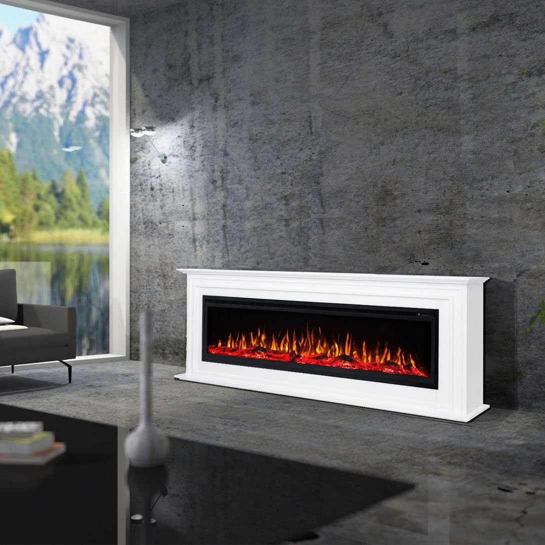 Concerto 1500W 60 Inch Electric Fireplace Insert with Eton White Mantel Suite - Moda Living