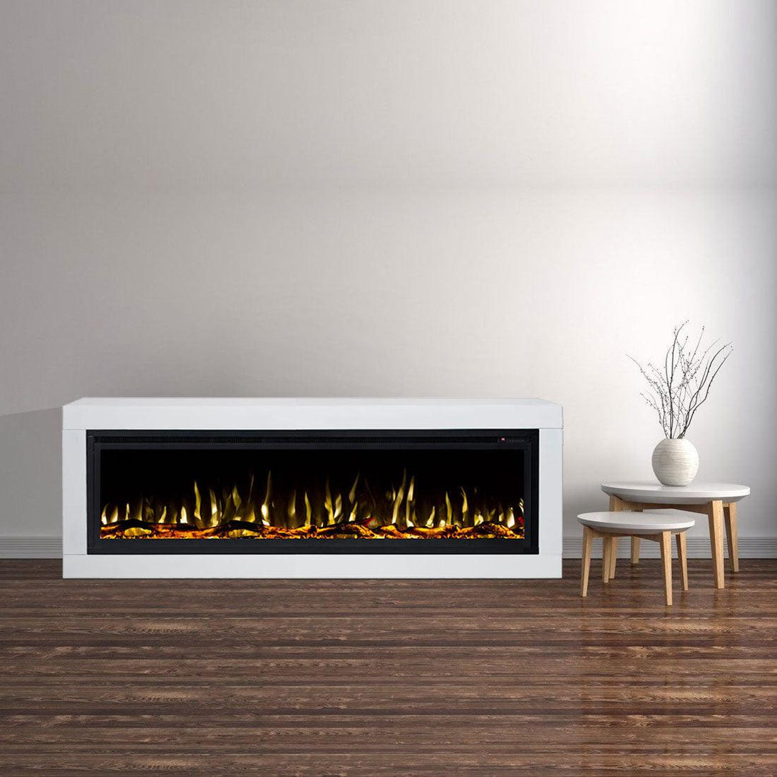 Concerto 1500W 60 Inch Electric Fireplace Insert with Horizon White Mantel Suite - Moda Living