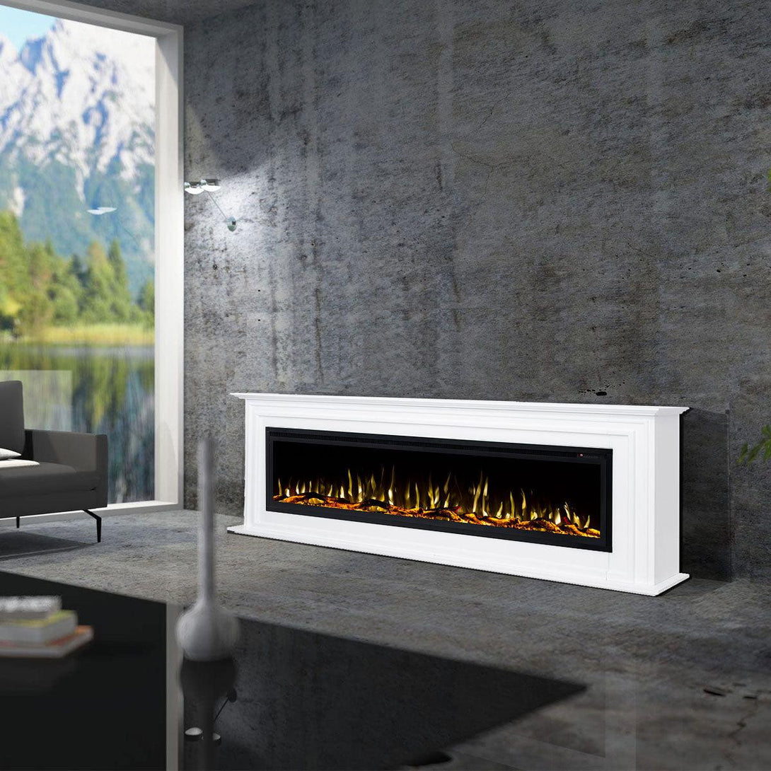 Concerto 1500W 72 Inch Electric Fireplace Insert with Eton White Mantel Suite - Moda Living