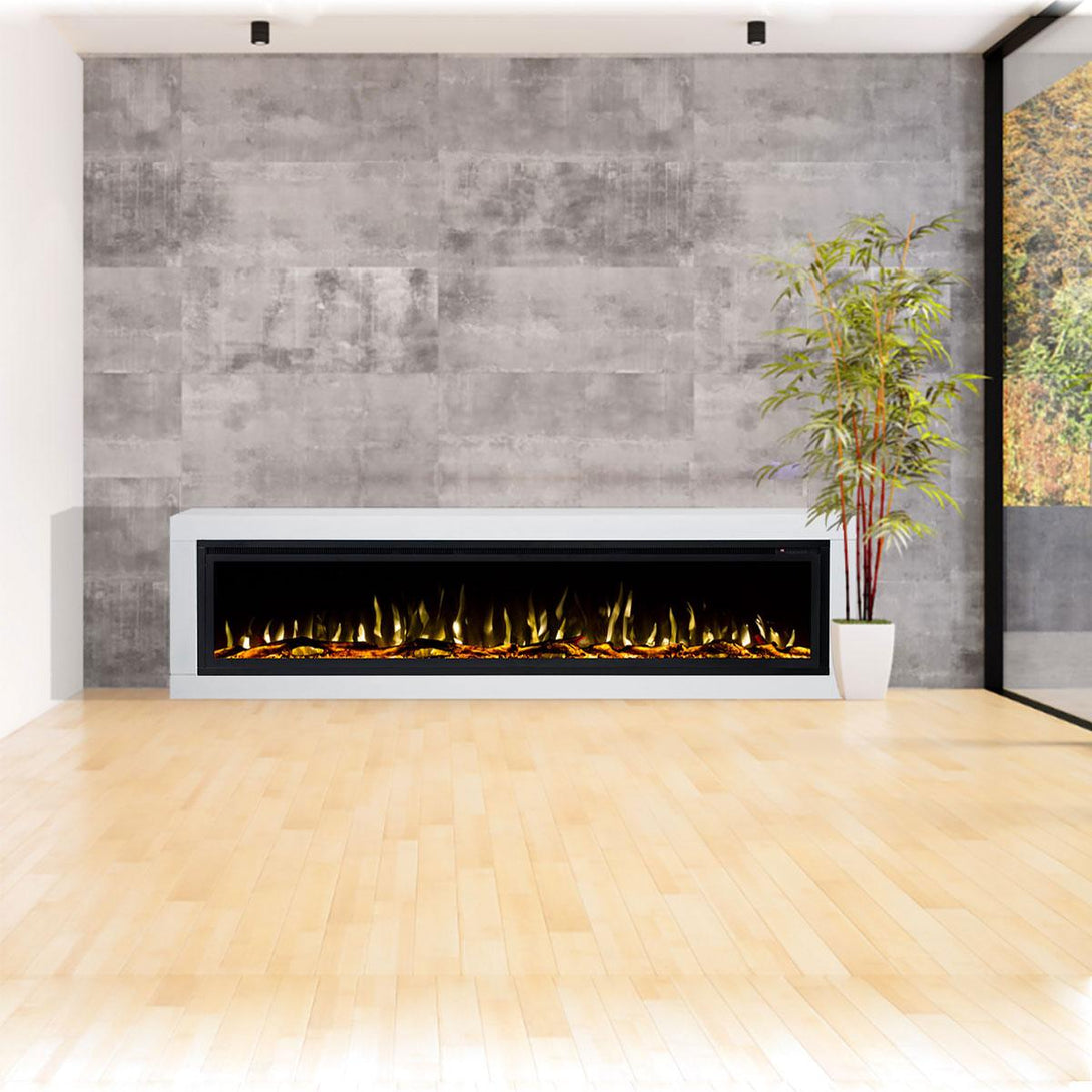 Concerto 1500W 72 Inch Electric Fireplace Insert with Horizon White Mantel Suite - Moda Living