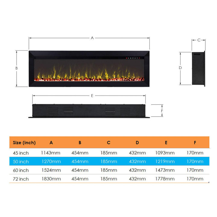 Herman 1500W 50 inch Built-in Recessed Electric Fireplace - Moda Living