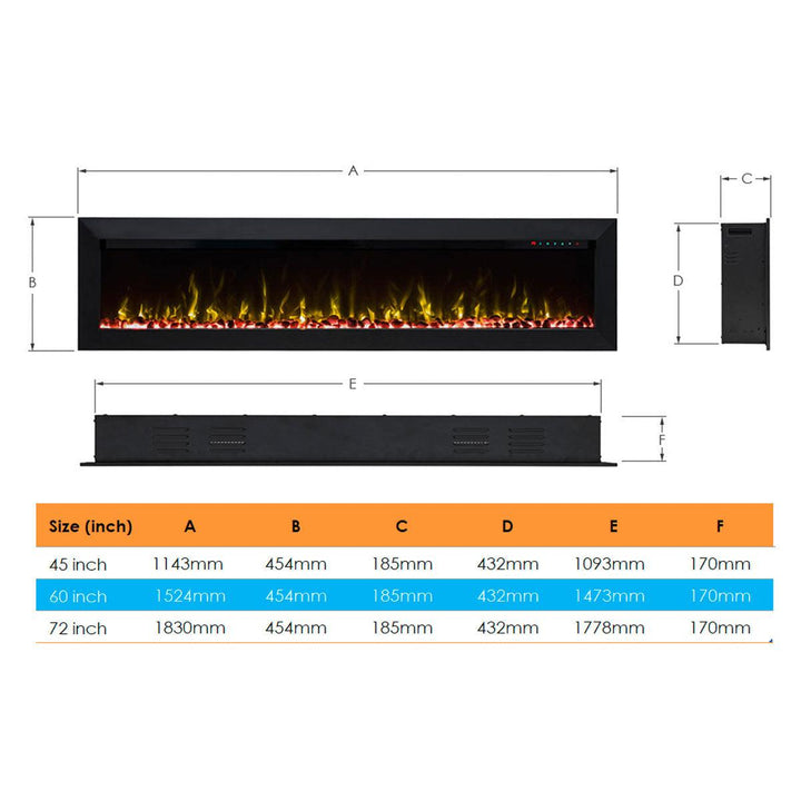 Herman 1500W 60 inch Built-in Recessed Electric Fireplace - Moda Living