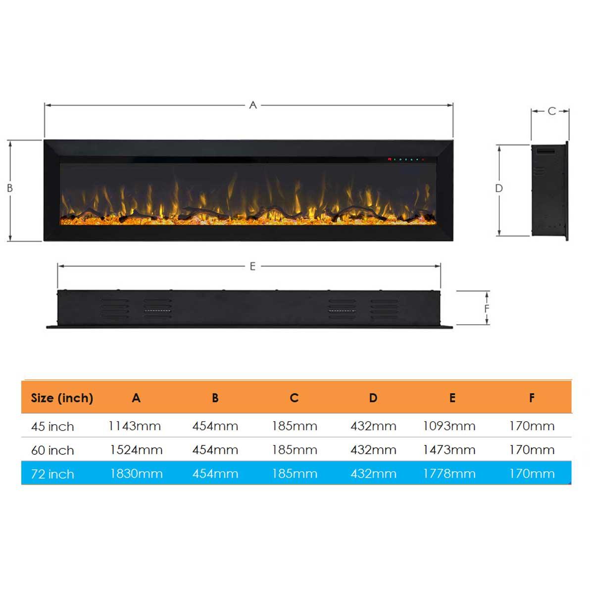 Herman 1500W 72 Inch Built-in Recessed Electric Fireplace - Moda Living