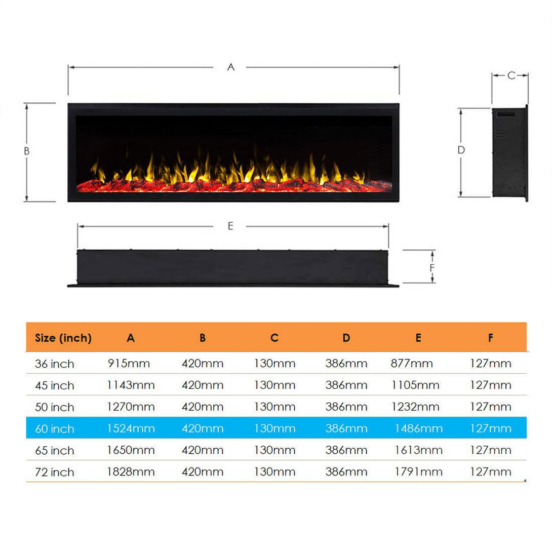 COMO 60 inch Built-in Recessed / Wall Mounted Electric Fireplace Decorative – No heat - Moda Living