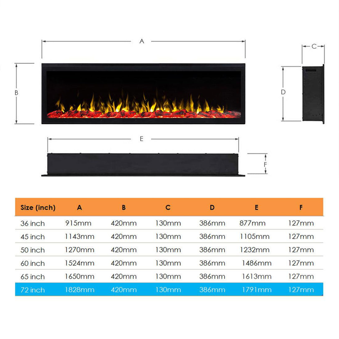 COMO 72 inch Built-in Recessed / Wall Mounted Electric Fireplace Decorative – No heat - Moda Living